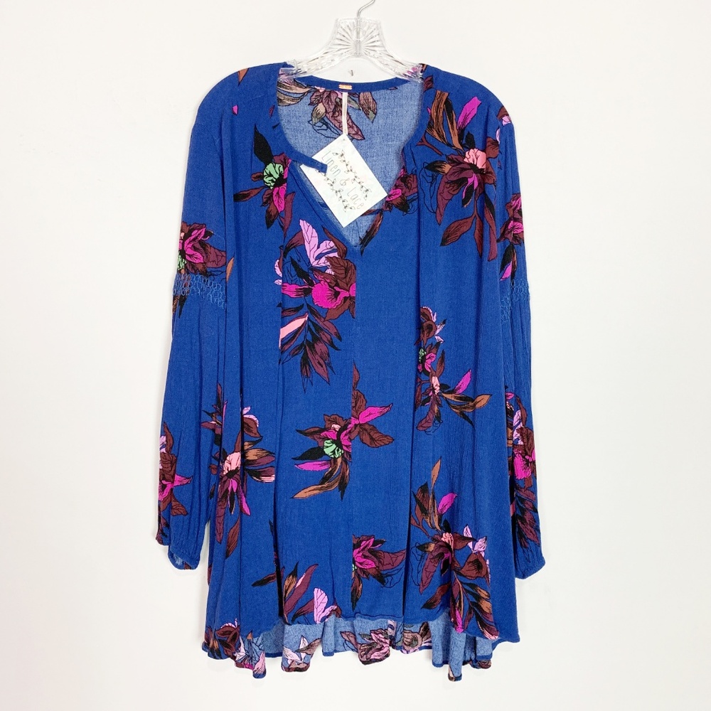 Free People | orchid print long sleeve tunic top M